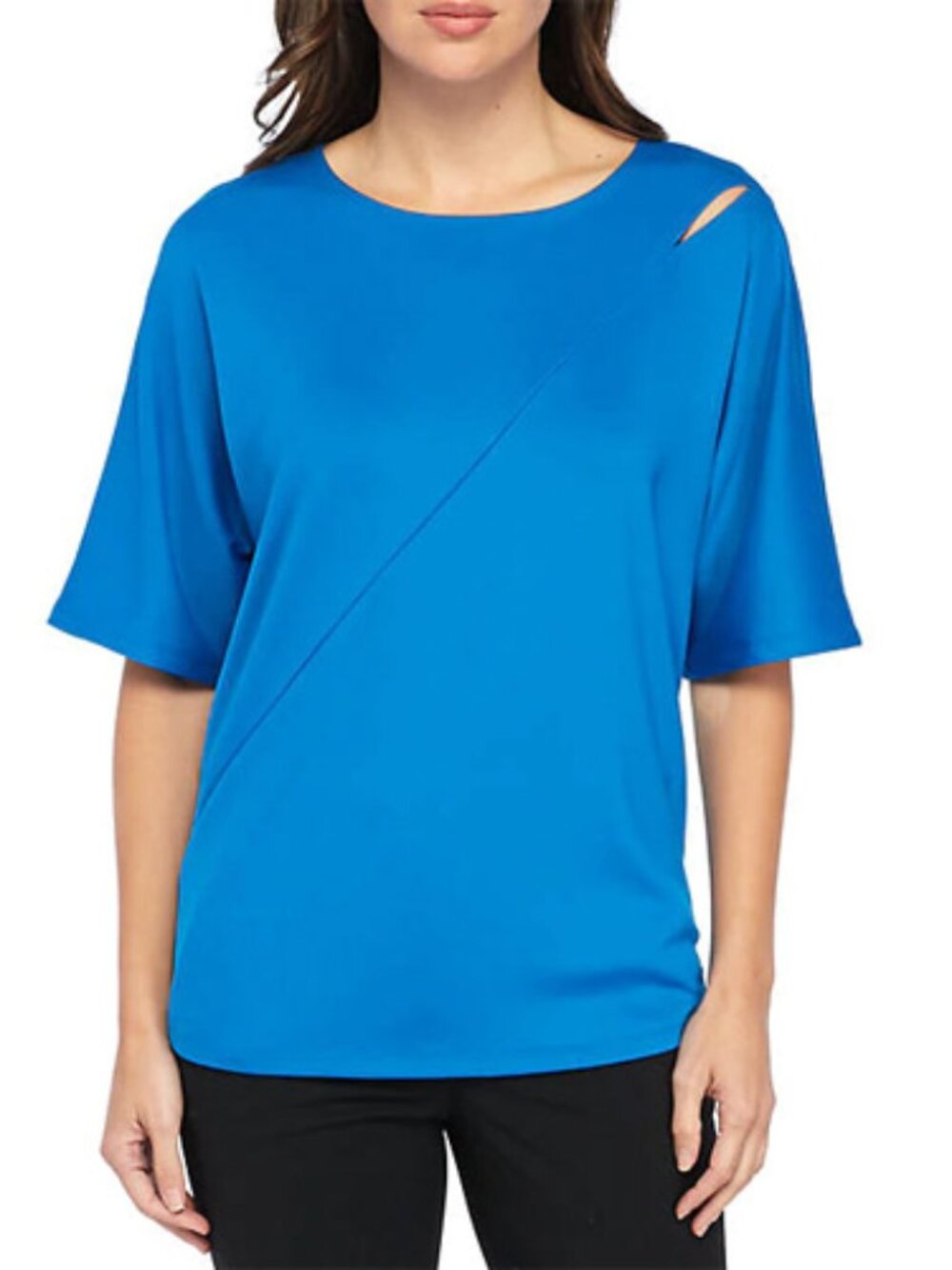 Shoulder Slip Cutout Blue Dolman Top Asymmetrical Design Elbow Kasper Womens XL